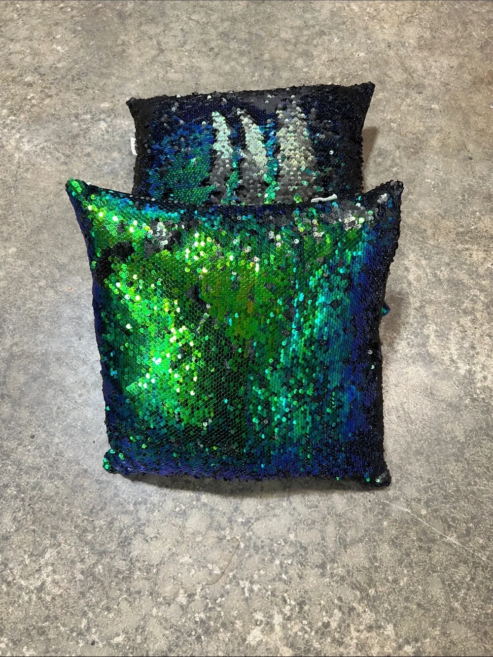 Iridescent Green-Blue Sequin Accent Pillow